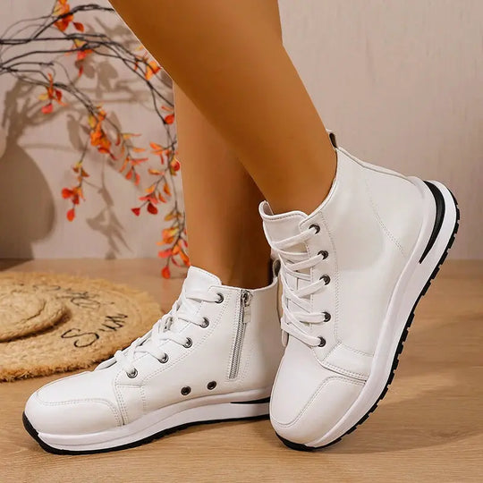 White White High Platform Sneakers, Autumn 2025 Lightweight Casual Sneakers, PU Leather Booties with Thick Sole for Women MedSurgery Store For Digital Health