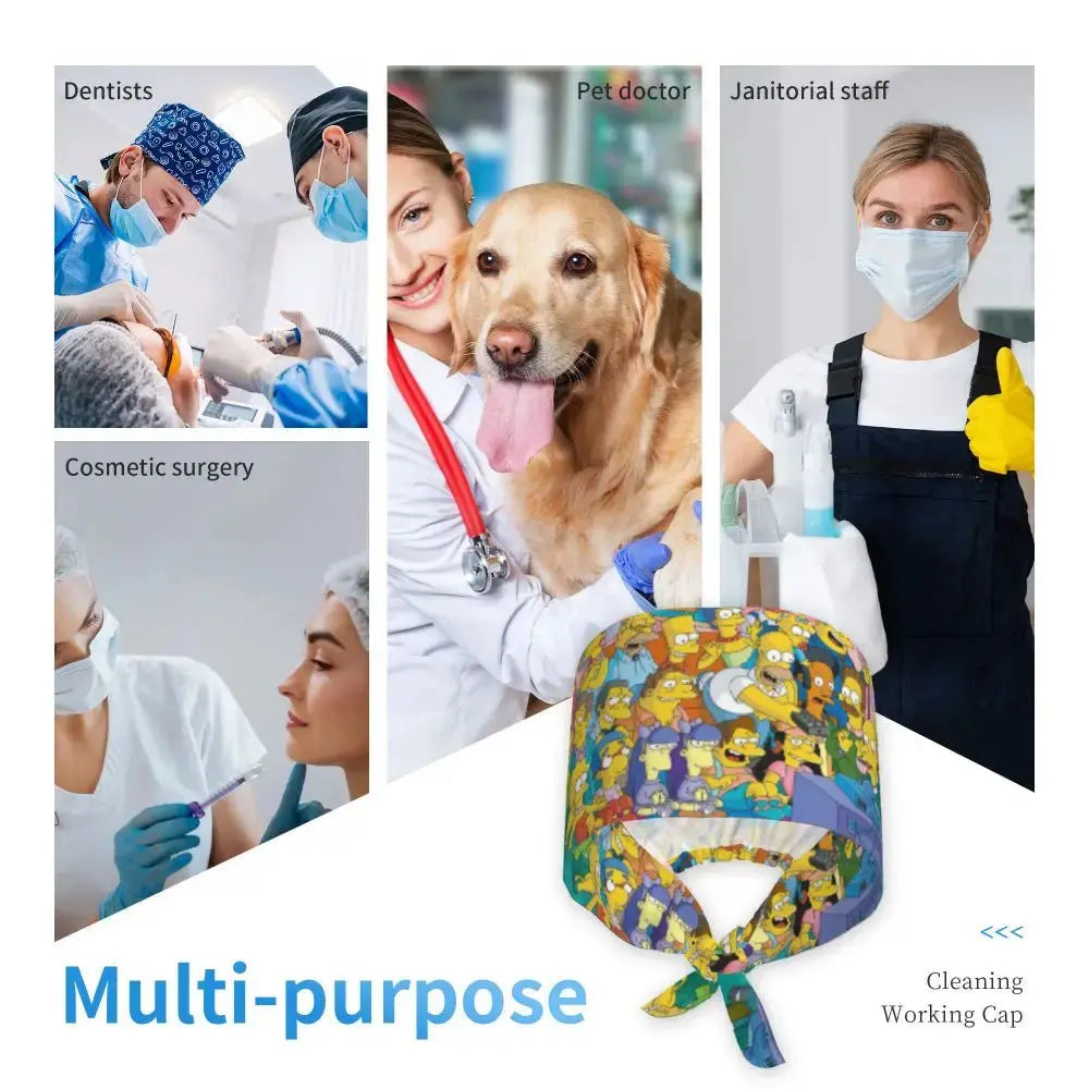 Personnalisé The Simpsons Cartoon Staff Medical Scrubs Hat Men Women Medical Nursing Surgical Scrub Caps MedSurgery Store For Digital Health