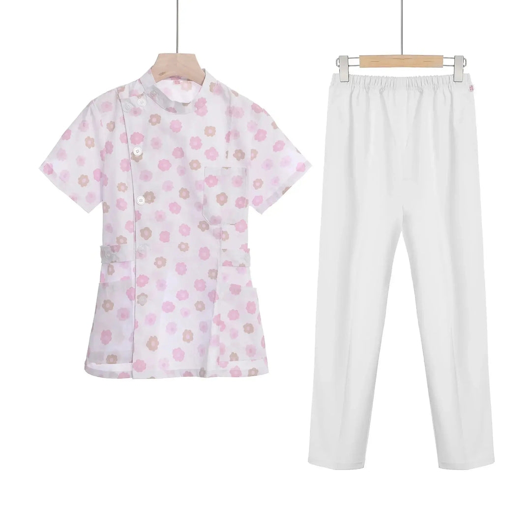 Ensemble de gommage court rose, uniforme médical pour infirmière et médecin, vêtements pour femmes, tenue d'infirmière deux pièces, robe d'hôpital de salon de beauté avec logo MedSurgery Store For Digital Health