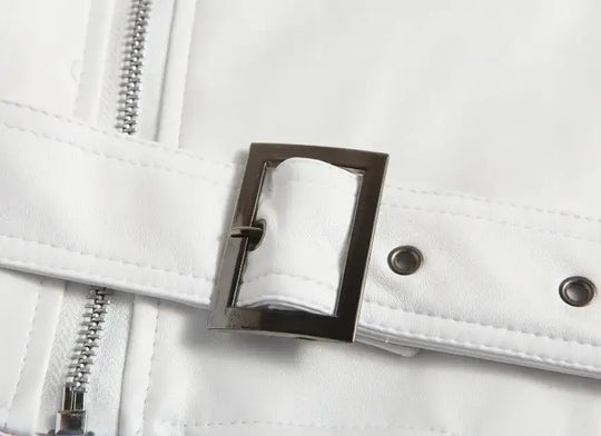 Veste en cuir PU blanc pour homme, manteau à manches longues style moto punk, automne hiver MedSurgery Store For Digital Health