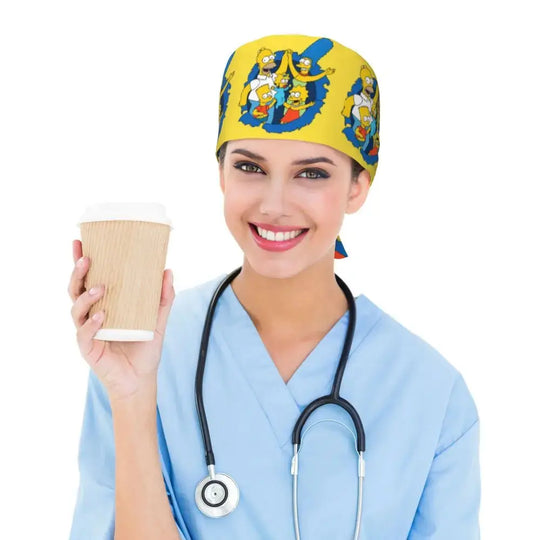 Personnalisé The Simpsons Cartoon Staff Medical Scrubs Hat Men Women Medical Nursing Surgical Scrub Caps MedSurgery Store For Digital Health