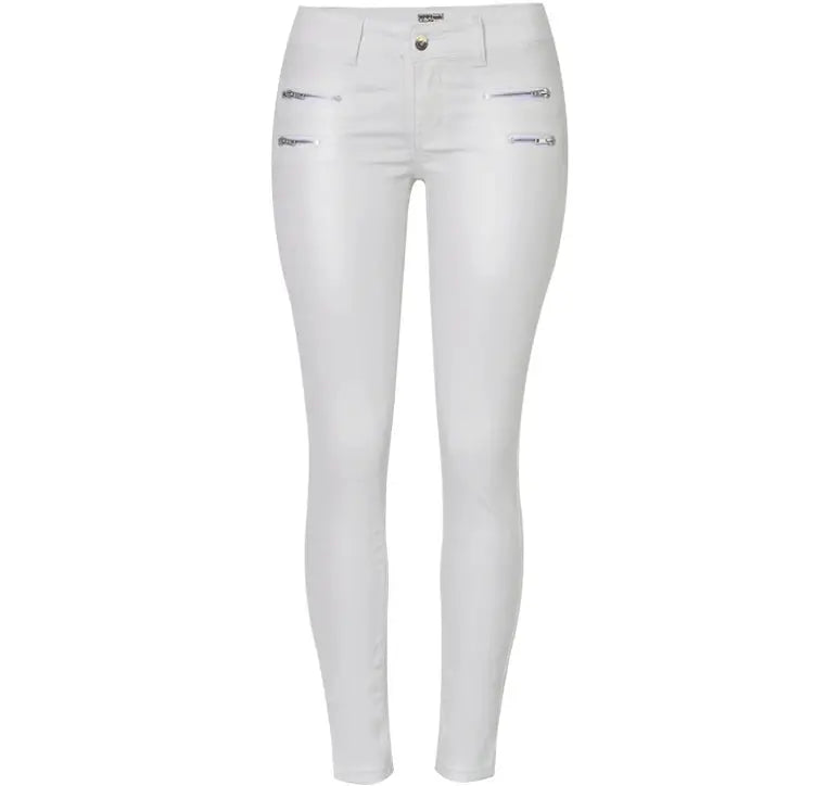 Pantalon taille basse pour femme, pantalon élastique moulant avec double fermeture éclair, pantalon en faux cuir blanc pour femme MedSurgery Store For Digital Health