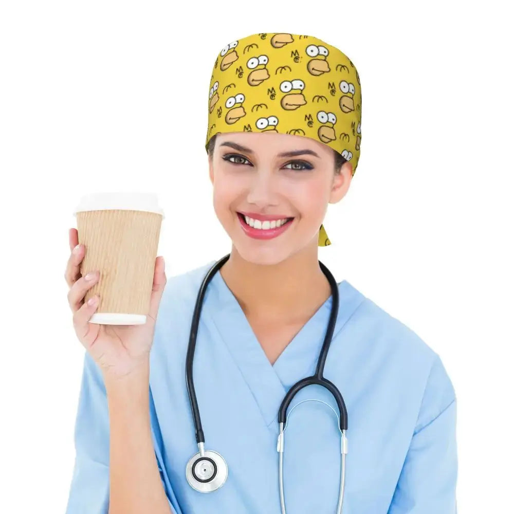 Personnalisé The Simpsons Cartoon Staff Medical Scrubs Hat Men Women Medical Nursing Surgical Scrub Caps MedSurgery Store For Digital Health