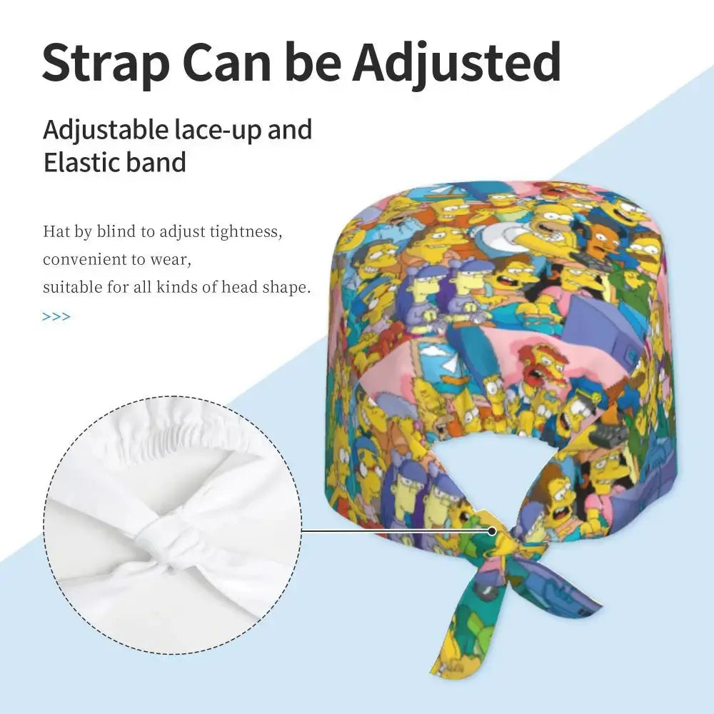 Personnalisé The Simpsons Cartoon Staff Medical Scrubs Hat Men Women Medical Nursing Surgical Scrub Caps MedSurgery Store For Digital Health