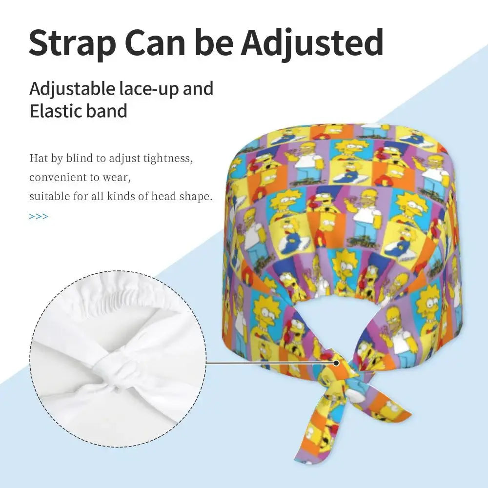 Personnalisé The Simpsons Cartoon Staff Medical Scrubs Hat Men Women Medical Nursing Surgical Scrub Caps MedSurgery Store For Digital Health
