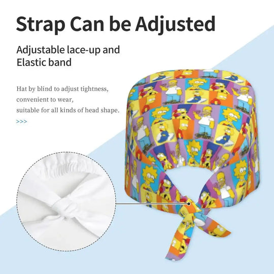 Personnalisé The Simpsons Cartoon Staff Medical Scrubs Hat Men Women Medical Nursing Surgical Scrub Caps MedSurgery Store For Digital Health