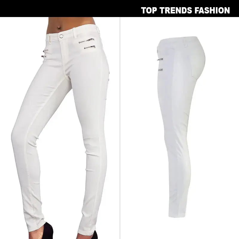 Pantalon taille basse pour femme, pantalon élastique moulant avec double fermeture éclair, pantalon en faux cuir blanc pour femme MedSurgery Store For Digital Health
