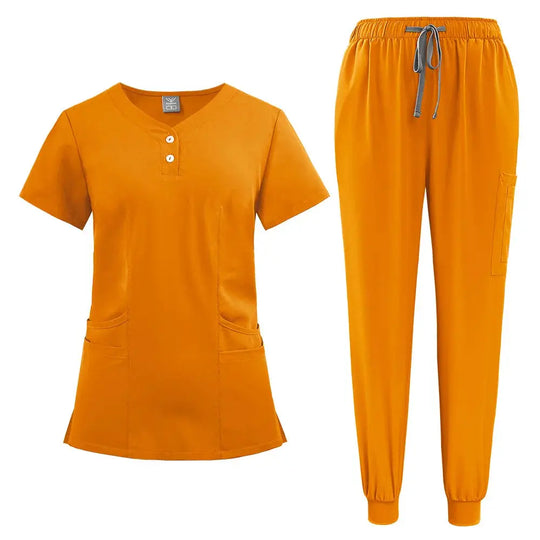 Ensemble de gommage pour femmes, haut de poche à col en V, pantalon de jogging exfoliant avec cordon de serrage, gants de soins infirmiers, gants de chirurgie CJdropshipping