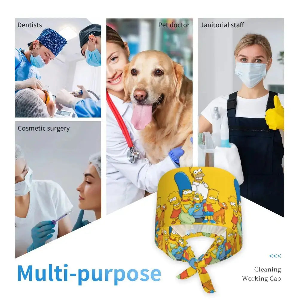 Personnalisé The Simpsons Cartoon Staff Medical Scrubs Hat Men Women Medical Nursing Surgical Scrub Caps MedSurgery Store For Digital Health