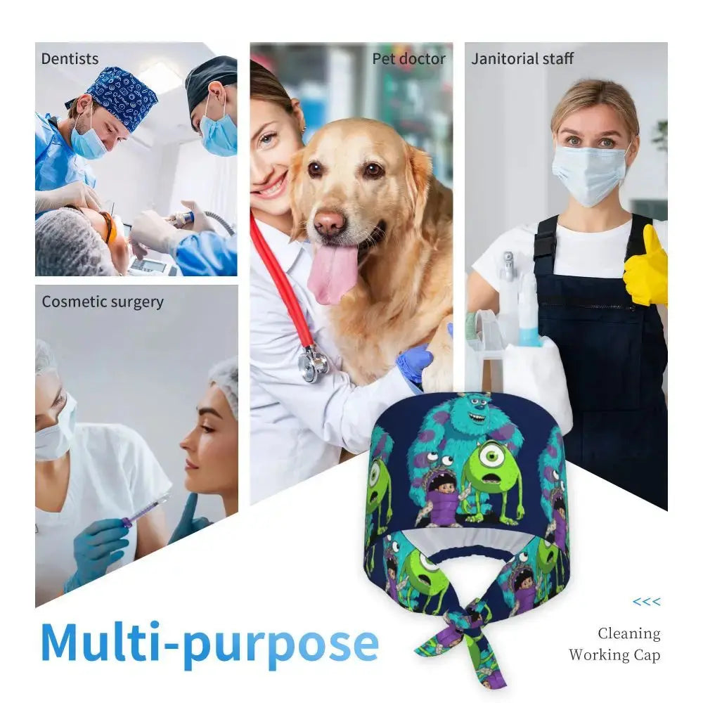 Casquette de travail réglable personnalisée avec dessin animé Monsters University, casquette chirurgicale pour hommes et femmes, casquette chirurgicale pour infirmières, médecins et chirurgiens MedSurgery Store For Digital Health