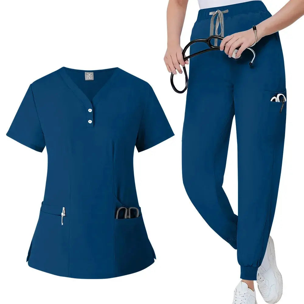 Ensemble de gommage pour femmes, haut de poche à col en V, pantalon de jogging exfoliant avec cordon de serrage, gants de soins infirmiers, gants de chirurgie CJdropshipping