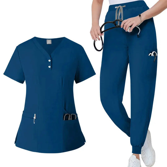 Ensemble de gommage pour femmes, haut de poche à col en V, pantalon de jogging exfoliant avec cordon de serrage, gants de soins infirmiers, gants de chirurgie CJdropshipping