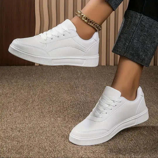 Chaussures blanches pour femmes, chaussures plates décontractées à lacets en ardoise blanche, chaussures de marche en cuir PU, semelle épaisse, mode de luxe pour les activités de plein air MedSurgery Store For Digital Health