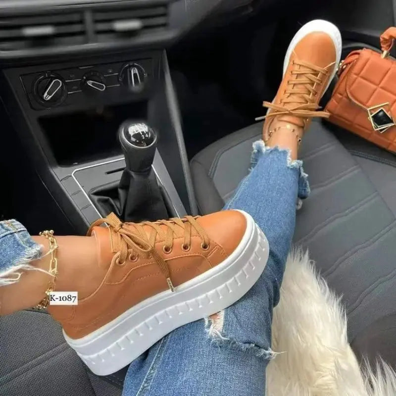 White Shoes, Women's Casual Shoes, New 2025 Platform Sneakers, Solid Colour Women's Shoes, Trendy Lightweight PU Vulcanised Shoes MedSurgery Store For Digital Health