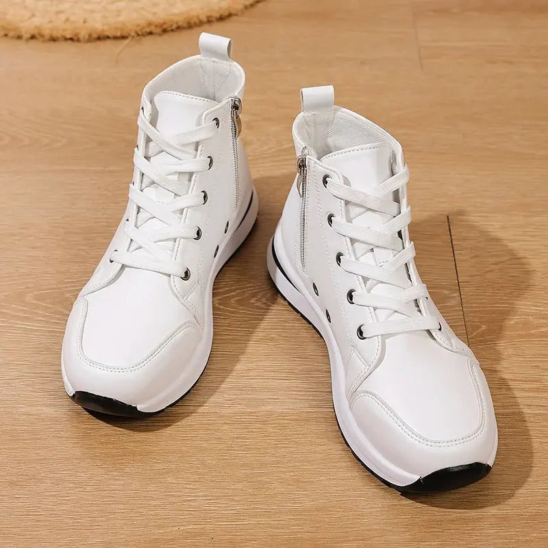 White White High Platform Sneakers, Autumn 2025 Lightweight Casual Sneakers, PU Leather Booties with Thick Sole for Women MedSurgery Store For Digital Health
