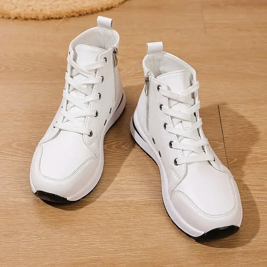 White White High Platform Sneakers, Autumn 2025 Lightweight Casual Sneakers, PU Leather Booties with Thick Sole for Women MedSurgery Store For Digital Health