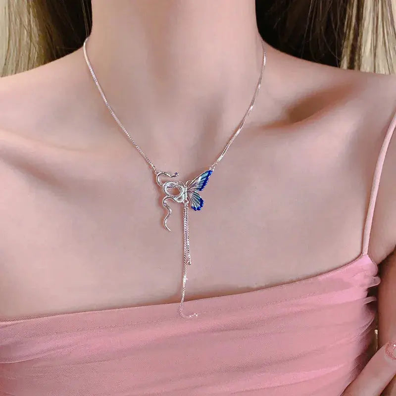 Collier à pendentifs en forme de papillon et de serpent pour femmes, collier ras du cou à glands Y2K Punk, accessoire de bijouterie pour cosplayeurs MedSurgery Store For Digital Health