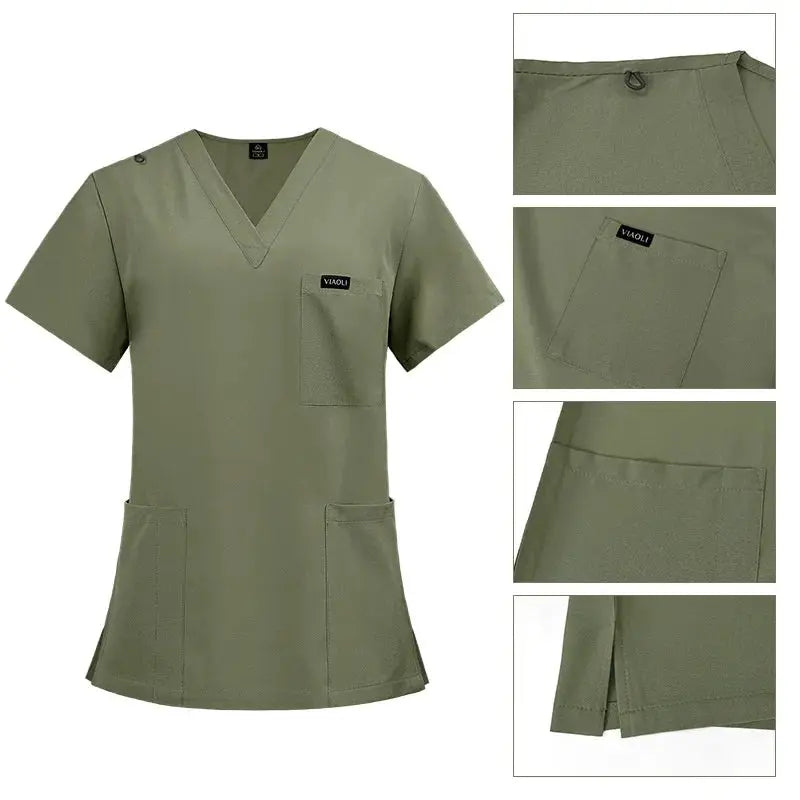 Blouse à manches courtes pour femmes - Blouse d'infirmière Confortable et protectrice pour l'hôpital, isolation et soins de la peau (94% Polyester + 6% Spandex) CJdropshipping