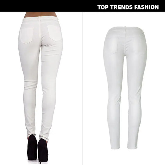 Pantalon taille basse pour femme, pantalon élastique moulant avec double fermeture éclair, pantalon en faux cuir blanc pour femme MedSurgery Store For Digital Health