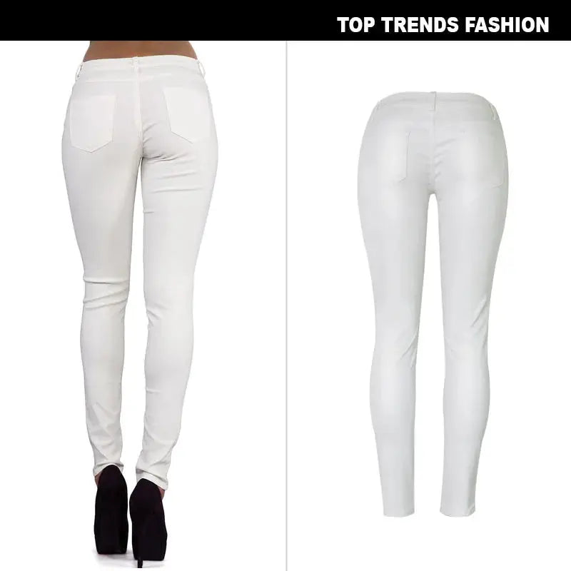 Pantalon taille basse pour femme, pantalon élastique moulant avec double fermeture éclair, pantalon en faux cuir blanc pour femme MedSurgery Store For Digital Health