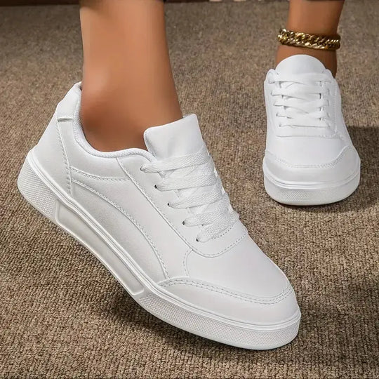 Chaussures blanches pour femmes, chaussures plates décontractées à lacets en ardoise blanche, chaussures de marche en cuir PU, semelle épaisse, mode de luxe pour les activités de plein air MedSurgery Store For Digital Health