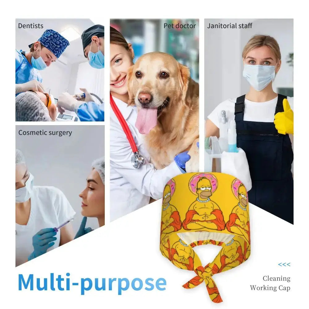 Personnalisé The Simpsons Cartoon Staff Medical Scrubs Hat Men Women Medical Nursing Surgical Scrub Caps MedSurgery Store For Digital Health