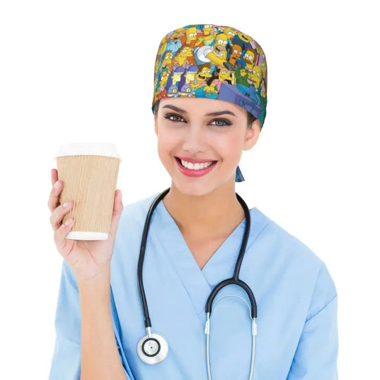 Personnalisé The Simpsons Cartoon Staff Medical Scrubs Hat Men Women Medical Nursing Surgical Scrub Caps MedSurgery Store For Digital Health