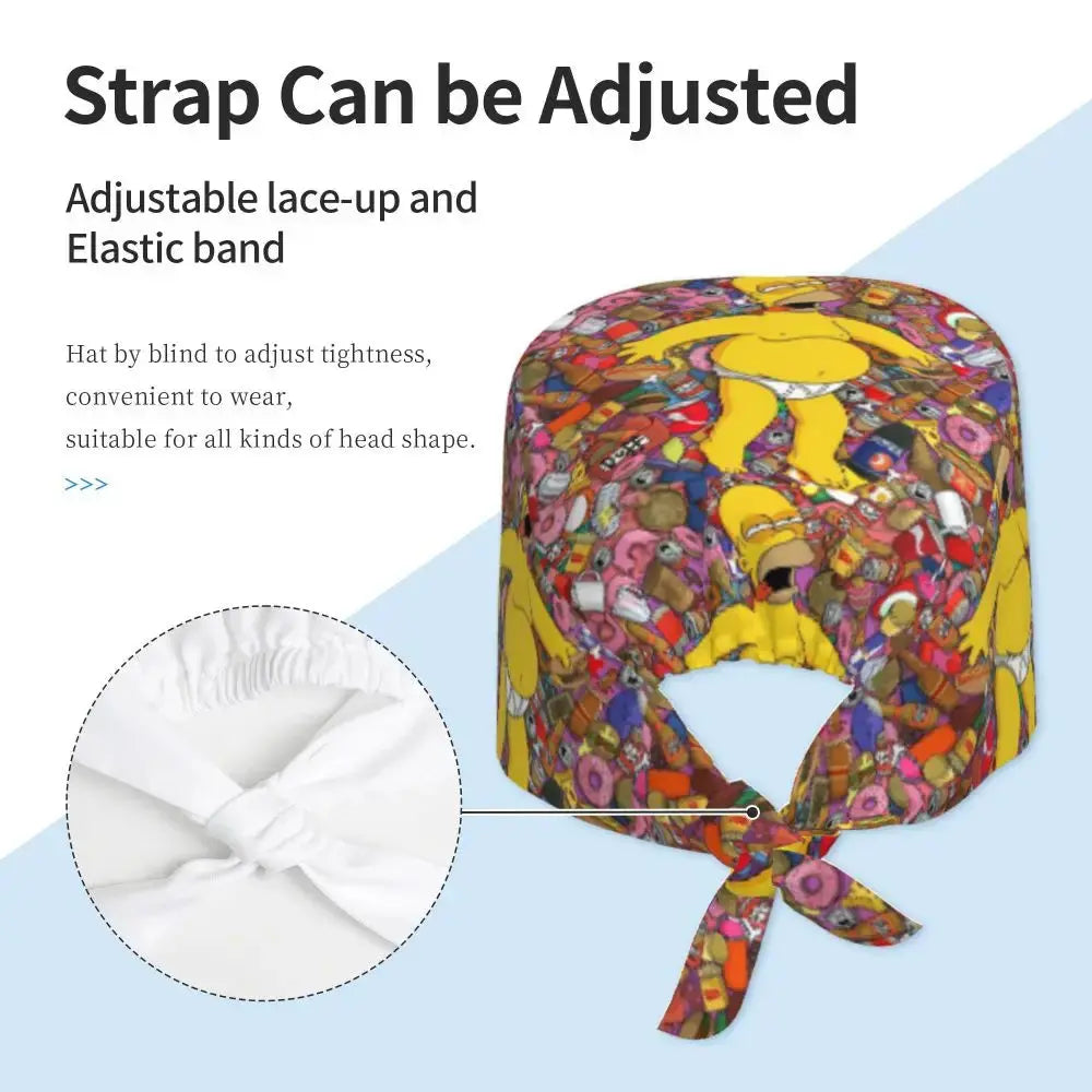 Personnalisé The Simpsons Cartoon Staff Medical Scrubs Hat Men Women Medical Nursing Surgical Scrub Caps MedSurgery Store For Digital Health