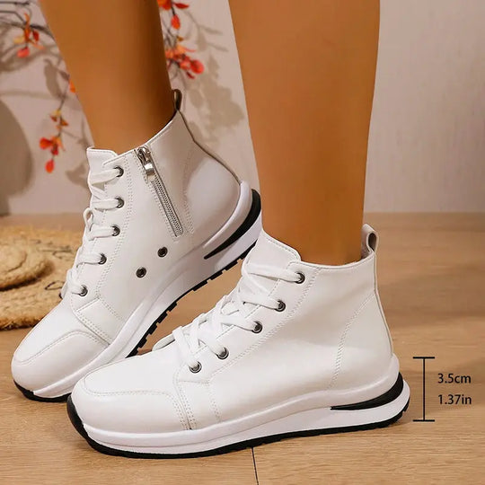 White White High Platform Sneakers, Autumn 2025 Lightweight Casual Sneakers, PU Leather Booties with Thick Sole for Women MedSurgery Store For Digital Health