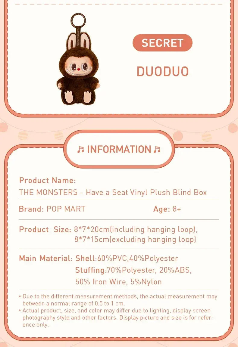 POP MART Les monstres ont un siège Porte-clés avec pendentif peluche vinyle boîte aveugle jouets boîte mystère MedSurgery Store For Digital Health