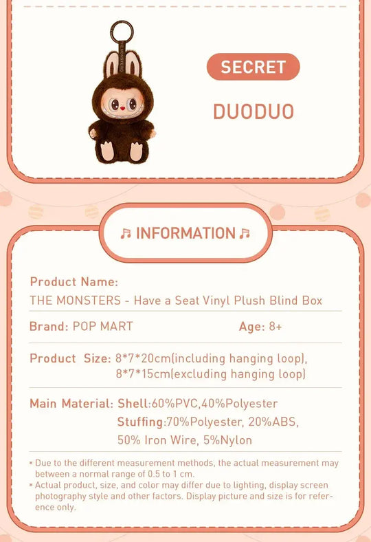 POP MART Les monstres ont un siège Porte-clés avec pendentif peluche vinyle boîte aveugle jouets boîte mystère MedSurgery Store For Digital Health