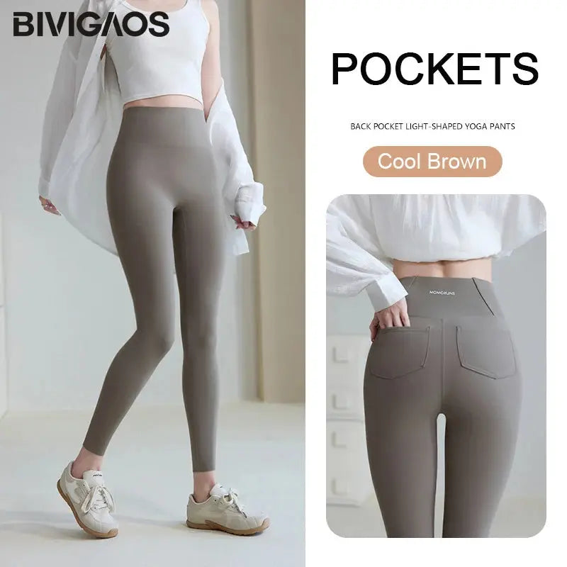 BIVIGAOS 2025 Printemps Été poche arrière Peau de requin Leggings femmes serré blanc Casual sport Fitness Leggings Leggings skinny pantalon MedSurgery Store For Digital Health