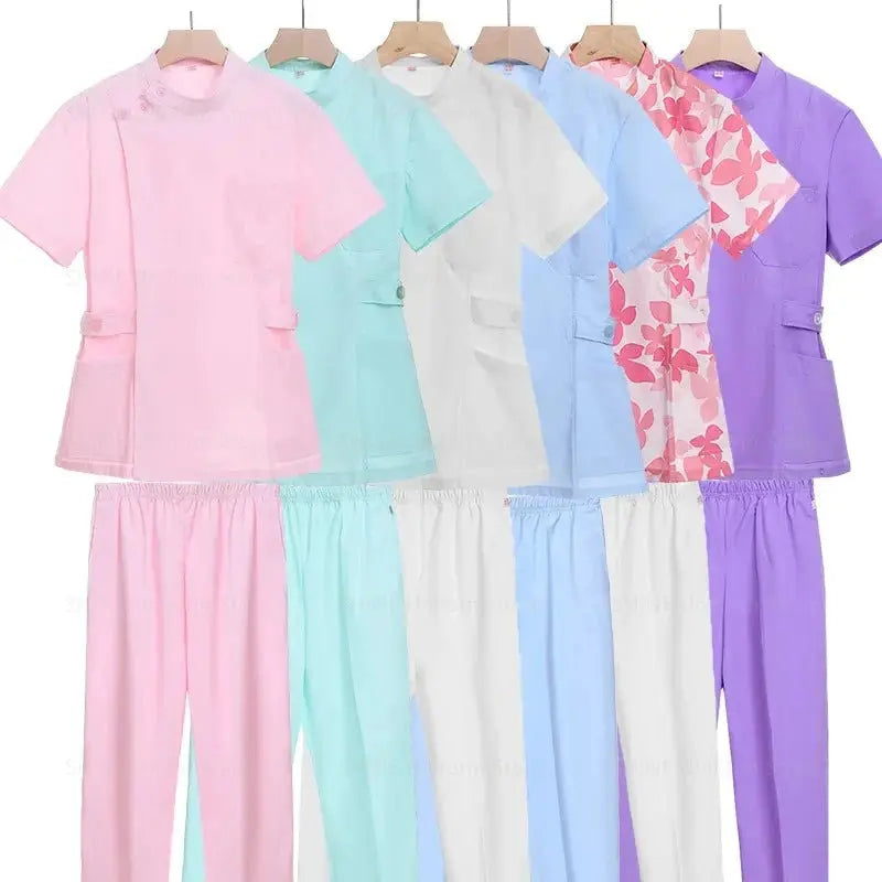 Ensemble de gommage court rose, uniforme médical pour infirmière et médecin, vêtements pour femmes, tenue d'infirmière deux pièces, robe d'hôpital de salon de beauté avec logo MedSurgery Store For Digital Health
