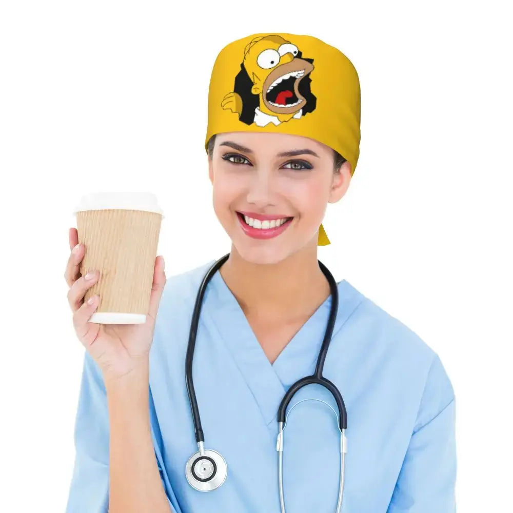 Personnalisé The Simpsons Cartoon Staff Medical Scrubs Hat Men Women Medical Nursing Surgical Scrub Caps MedSurgery Store For Digital Health