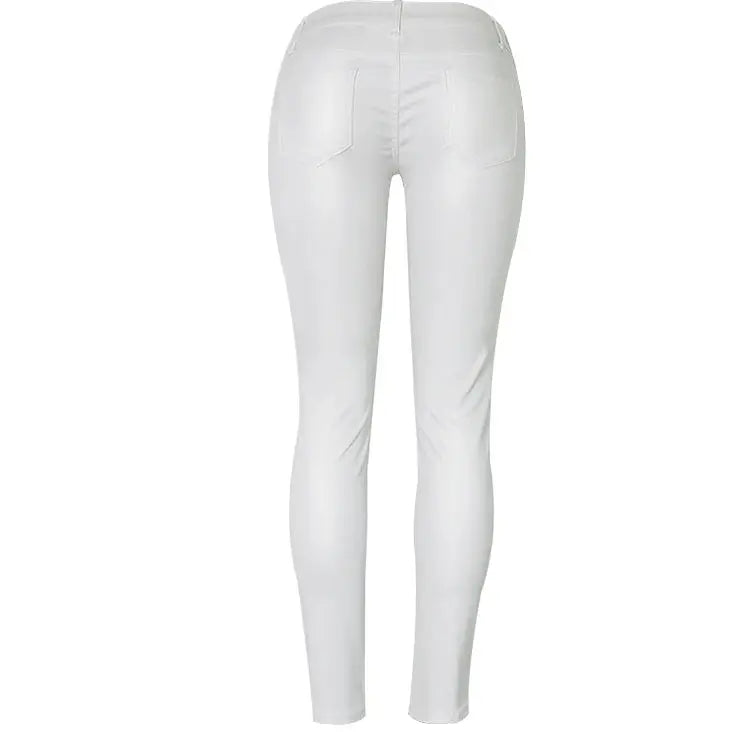 Pantalon taille basse pour femme, pantalon élastique moulant avec double fermeture éclair, pantalon en faux cuir blanc pour femme MedSurgery Store For Digital Health