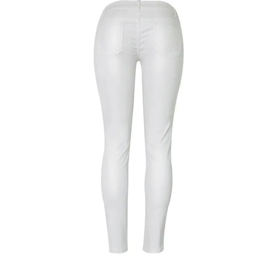 Pantalon taille basse pour femme, pantalon élastique moulant avec double fermeture éclair, pantalon en faux cuir blanc pour femme MedSurgery Store For Digital Health