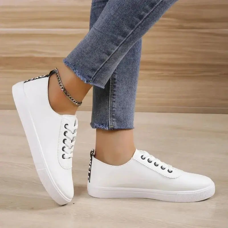 White Shoes, Women's Sneakers, Shallow White Leather Lace-Up Shoes, Versatile Soft Sole, Running and Walking Shoes, Campus for Students MedSurgery Store For Digital Health