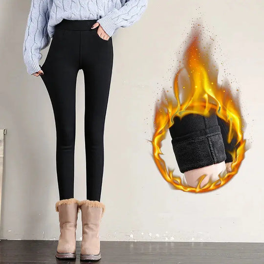 Leggings chauds d'hiver pour femmes, pantalon ajusté en velours épais, pantalon skinny stretch solide avec taille élastique, noir et blanc MedSurgery Store For Digital Health