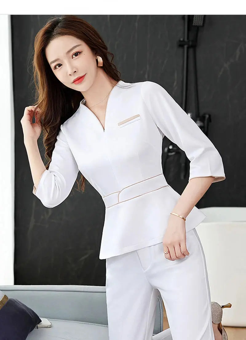 Uniforme d'été pour esthéticienne, combinaison à manches courtes pour salon de beauté, vêtements d'esthéticienne pour spa, vêtements de travail pour massage en hôtel, combinaison coréenne-BC MedSurgery Store For Digital Health