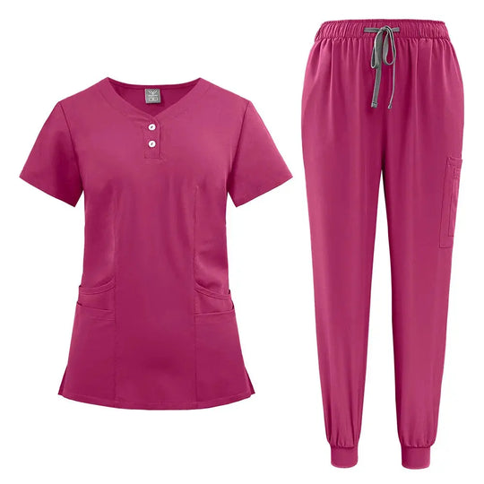 Ensemble de gommage pour femmes, haut de poche à col en V, pantalon de jogging exfoliant avec cordon de serrage, gants de soins infirmiers, gants de chirurgie CJdropshipping