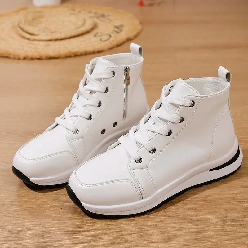 White White High Platform Sneakers, Autumn 2025 Lightweight Casual Sneakers, PU Leather Booties with Thick Sole for Women MedSurgery Store For Digital Health