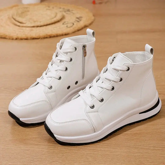 White White High Platform Sneakers, Autumn 2025 Lightweight Casual Sneakers, PU Leather Booties with Thick Sole for Women MedSurgery Store For Digital Health