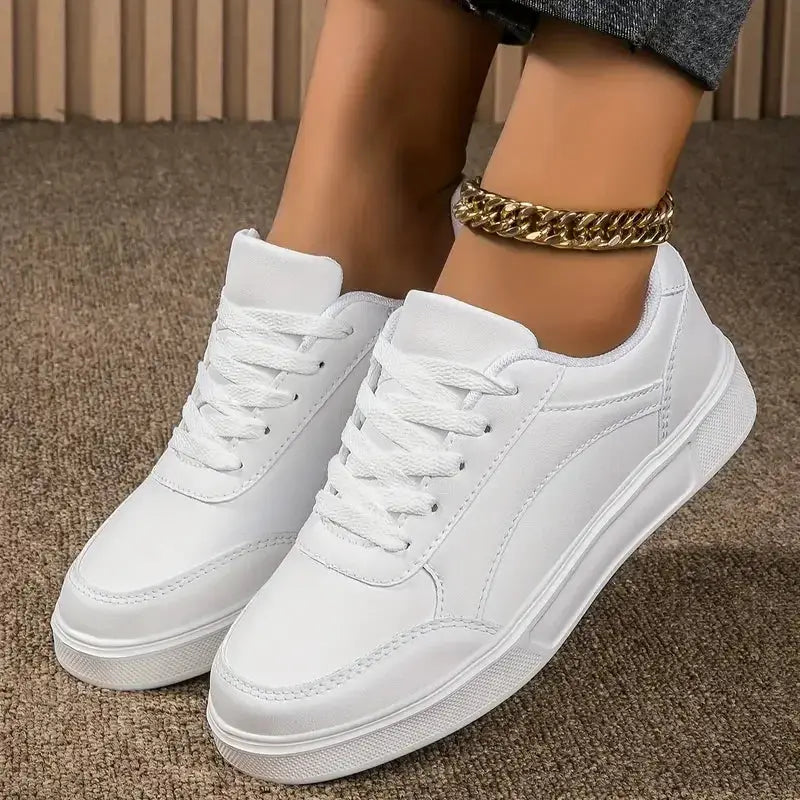 Chaussures blanches pour femmes, chaussures plates décontractées à lacets en ardoise blanche, chaussures de marche en cuir PU, semelle épaisse, mode de luxe pour les activités de plein air MedSurgery Store For Digital Health