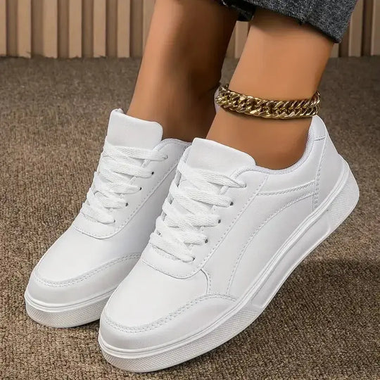 Chaussures blanches pour femmes, chaussures plates décontractées à lacets en ardoise blanche, chaussures de marche en cuir PU, semelle épaisse, mode de luxe pour les activités de plein air MedSurgery Store For Digital Health