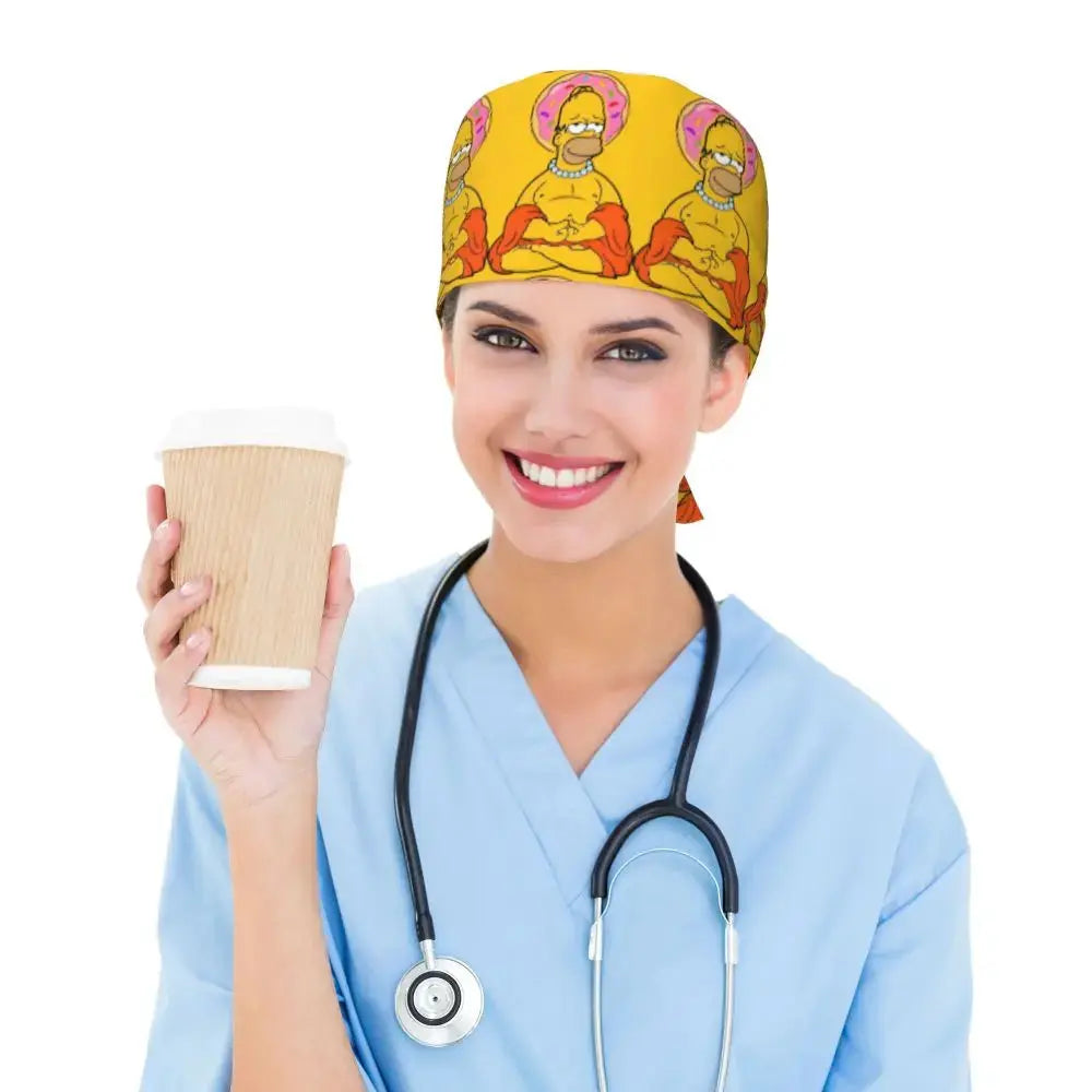 Personnalisé The Simpsons Cartoon Staff Medical Scrubs Hat Men Women Medical Nursing Surgical Scrub Caps MedSurgery Store For Digital Health