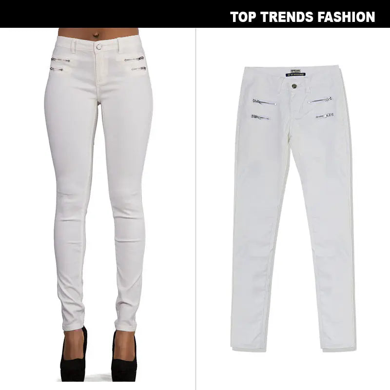 Pantalon taille basse pour femme, pantalon élastique moulant avec double fermeture éclair, pantalon en faux cuir blanc pour femme MedSurgery Store For Digital Health