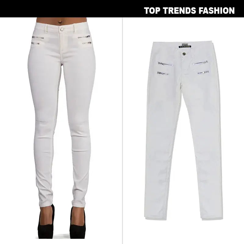 Pantalon taille basse pour femme, pantalon élastique moulant avec double fermeture éclair, pantalon en faux cuir blanc pour femme MedSurgery Store For Digital Health