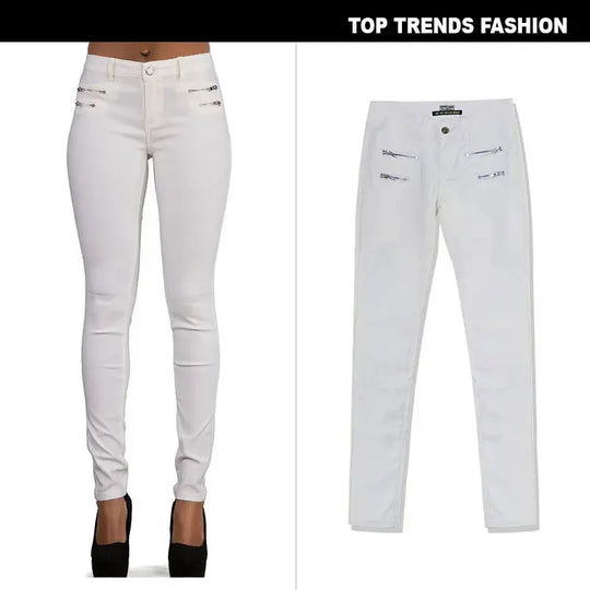 Pantalon taille basse pour femme, pantalon élastique moulant avec double fermeture éclair, pantalon en faux cuir blanc pour femme MedSurgery Store For Digital Health
