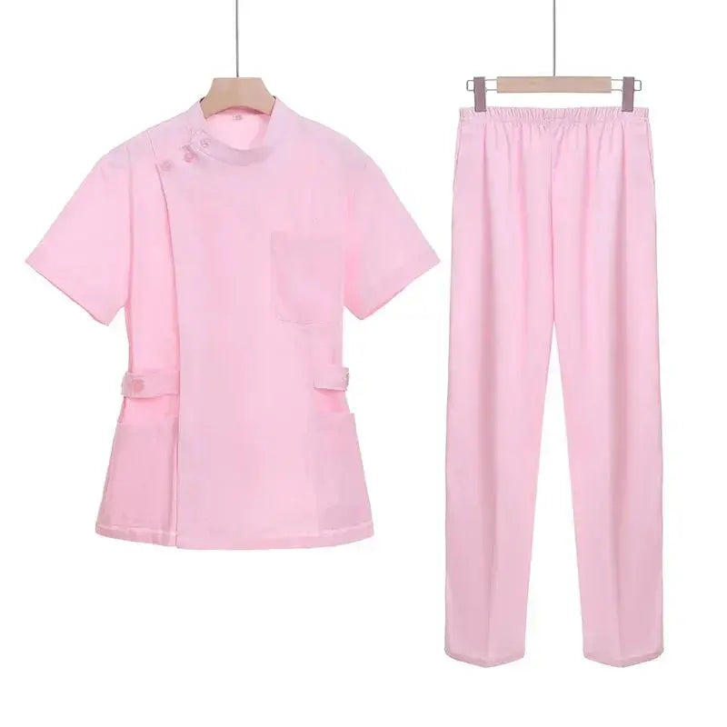 Ensemble de gommage court rose, uniforme médical pour infirmière et médecin, vêtements pour femmes, tenue d'infirmière deux pièces, robe d'hôpital de salon de beauté avec logo MedSurgery Store For Digital Health