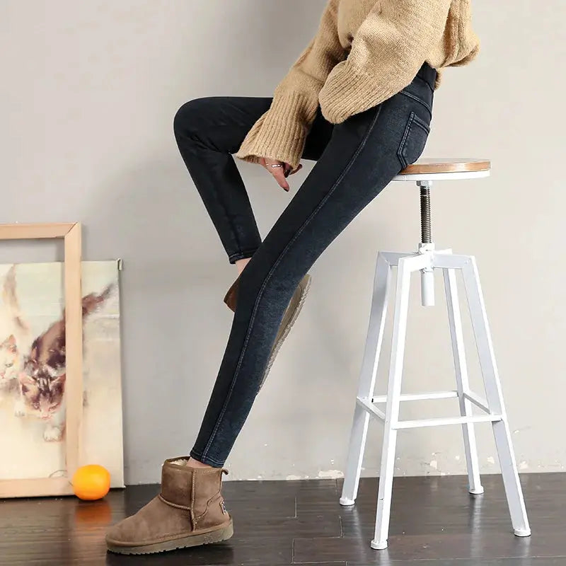 Leggings chauds d'hiver pour femmes, pantalon ajusté en velours épais, pantalon skinny stretch solide avec taille élastique, noir et blanc MedSurgery Store For Digital Health